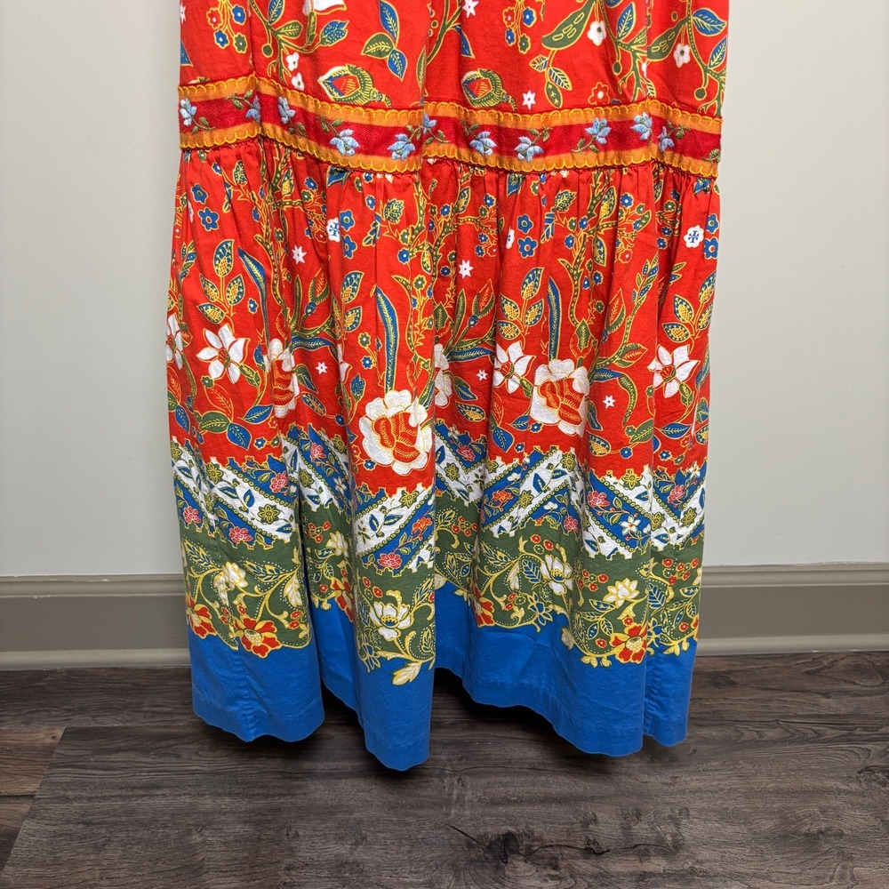 Tory Burch Dayton Orange Samba Batik Floral Tiered Summer Midi Dress Womens 8 - Picture 3 of 9